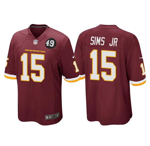 Men's #15 Steven Sims Jr. Burgundy Bobby Mitchell Uniform Patch Player Limited Team Jersey
