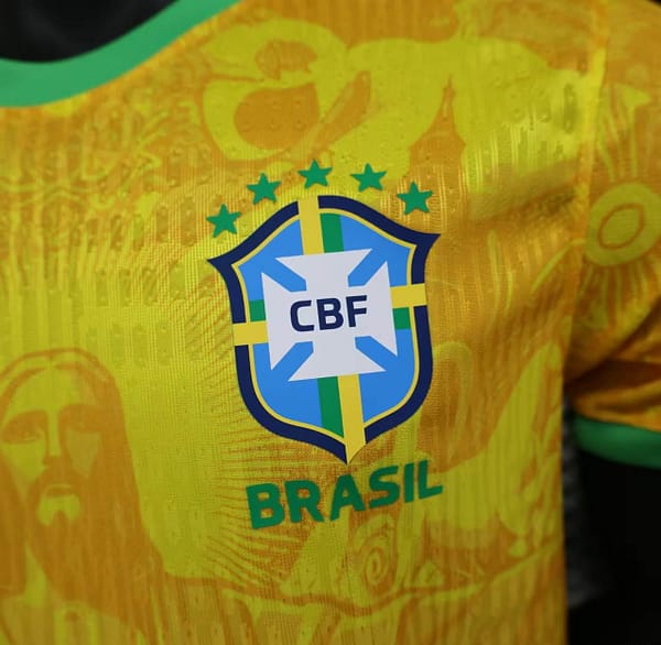 Player Version 2024 Brazil Christ Yellow Goalkeeper Special Jersey - Image 7