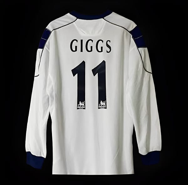 Retro 00/1 Manchester United Away Long Sleeve White Jersey - Image 3