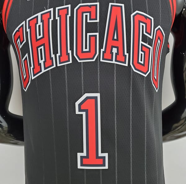 75th Anniversary Rose #1 Bulls Flyers Black NBA Jersey - Image 7
