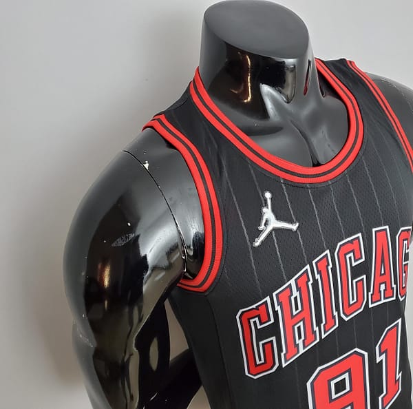 75th Anniversary Rodman#91 Bulls Flyers Black NBA Jersey - Image 2