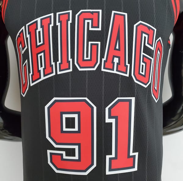 75th Anniversary Rodman#91 Bulls Flyers Black NBA Jersey - Image 7