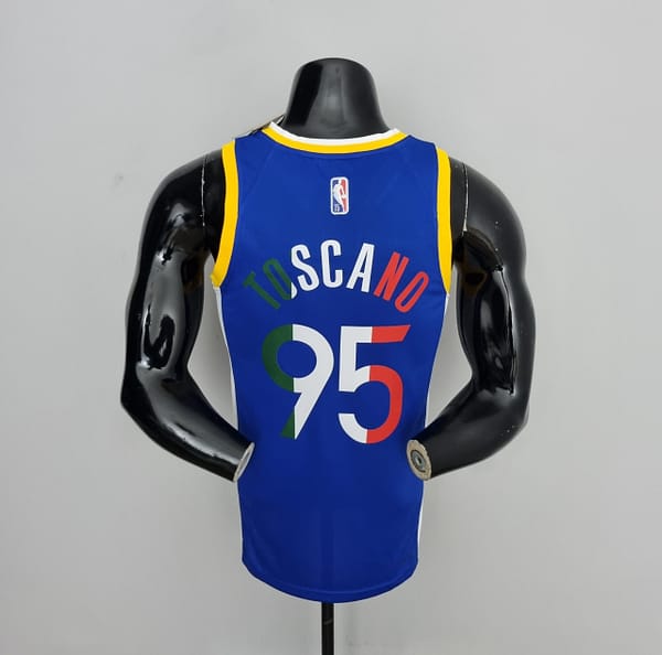 75th Anniversary Toscano#95 Golden State Warriors Mexico Exclusive Blue NBA Jersey - Image 2