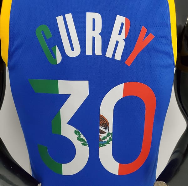 75th Anniversary Golden State Warriors Curry #30 Mexico Edition Blue NBA Jersey - Image 9