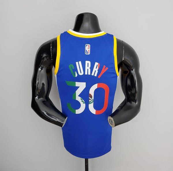 75th Anniversary Golden State Warriors Curry #30 Mexico Edition Blue NBA Jersey - Image 10