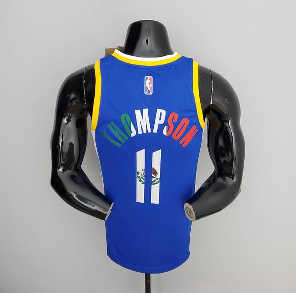 75th Anniversary Golden State Warriors Thompson #11 Mexico Edition Blue NBA Jersey - Image 4