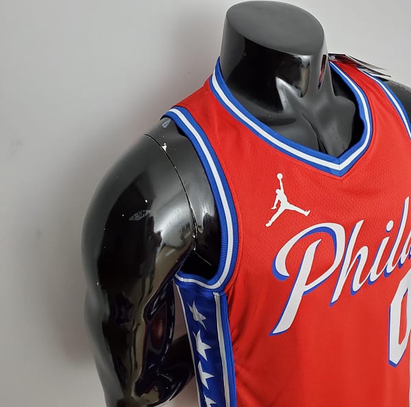 2021 MAXEY#0 76ers Jordan Themed Red NBA Jersey - Image 4