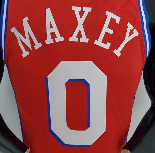 2021 MAXEY#0 76ers Jordan Themed Red NBA Jersey - Image 9