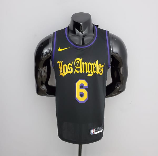 2021 JAMES#6 Los Angeles Lakers Black Latin Black NBA Jersey