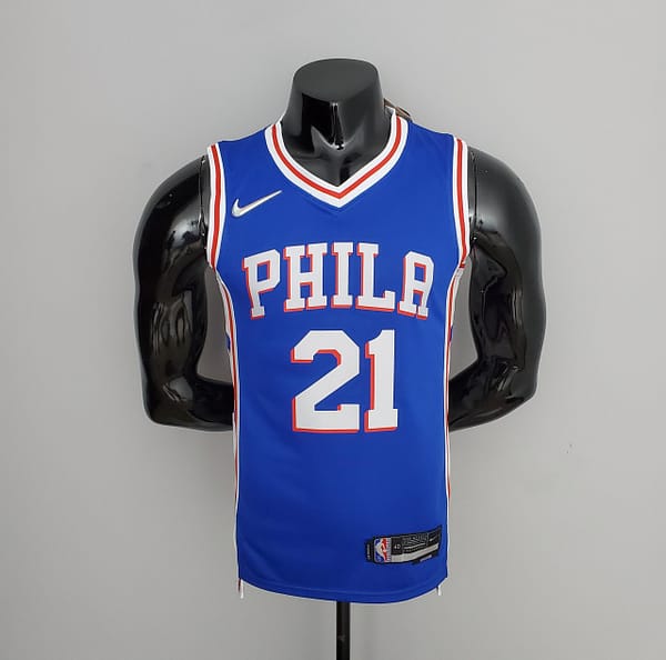 75th Anniversary Philadelphia 76ers EMBIID#21 Blue NBA Jersey