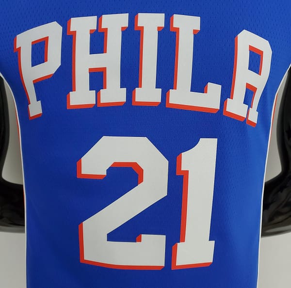75th Anniversary Philadelphia 76ers EMBIID#21 Blue NBA Jersey - Image 8