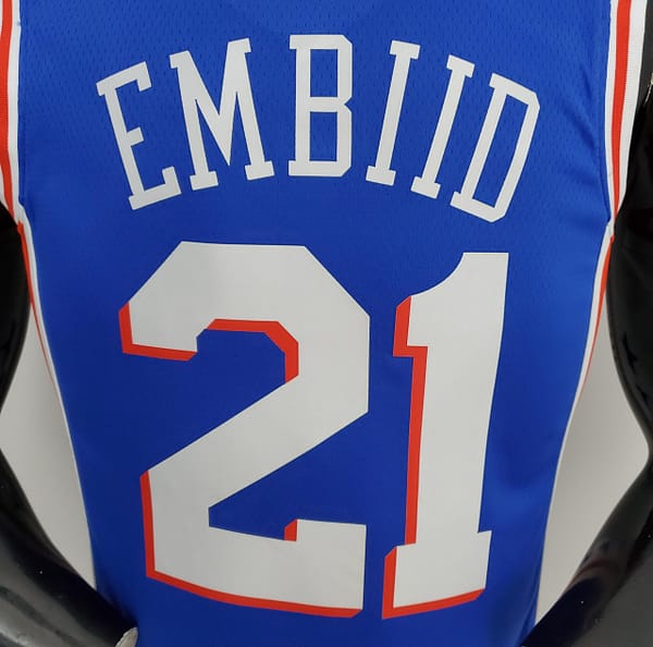 75th Anniversary Philadelphia 76ers EMBIID#21 Blue NBA Jersey - Image 9