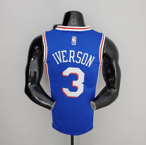 75th Anniversary Philadelphia 76ers IVERSON#3 Blue NBA Jersey - Image 4