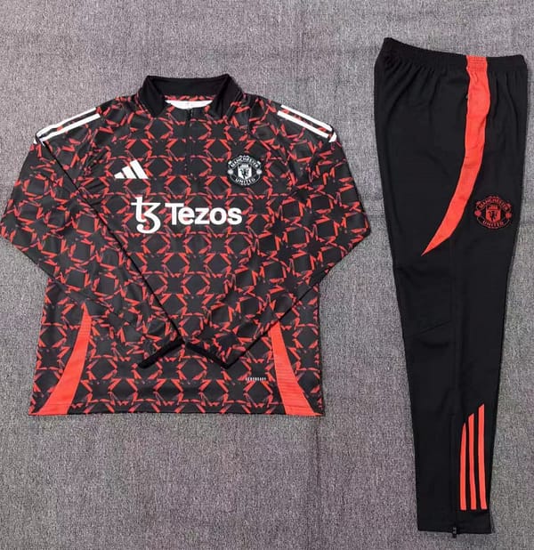 24/25 Kids Manchester United Black/Red Special Half Zipper Jacket+Long Pants - Image 2