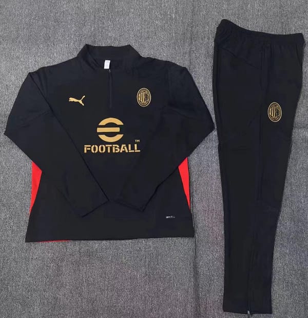24/25 Kids AC Milan Black Half Zipper Jacket+Long Pants - Image 2