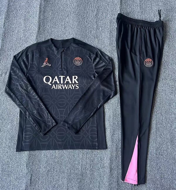 24/25 Kids PSG Jordan Black Steel Seal Half Zipper Jacket+Long Pants - Image 2