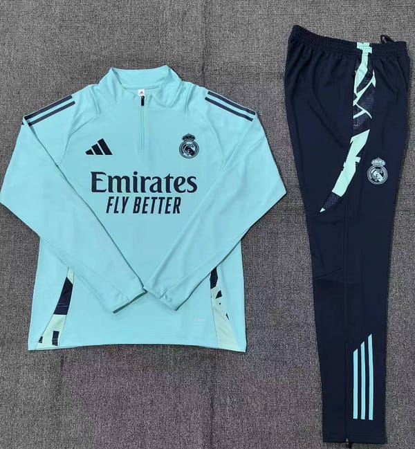 24/25 Kids Real Madrid Lake Blue Half Zipper Jacket+Long Pants - Image 2