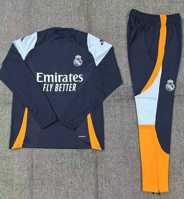 24/25 Kids Real Madrid Navy Half Zipper Jacket+Long Pants - Image 2