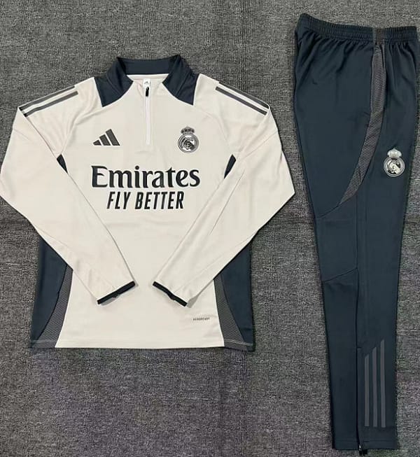 24/25 Kids Real Madrid Khaki Half Zipper Jacket+Long Pants - Image 2