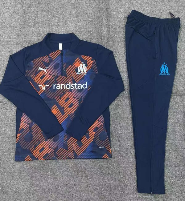 24/25 Kids Olympique Marseille Navy Mixed Color Half Zipper Jacket+Long Pants - Image 2
