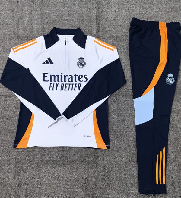 24/25 Kids Real Madrid White Half Zipper Jacket+Long Pants - Image 2