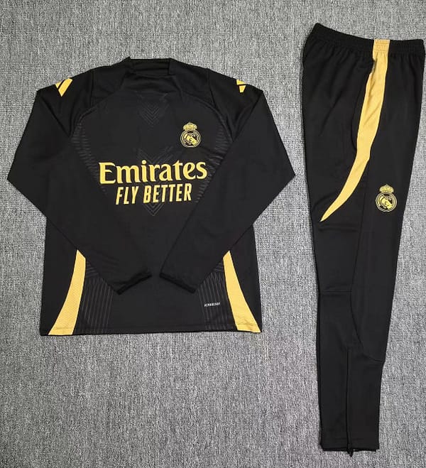 24/25 Kids Real Madrid Black/Golden Half Zipper Jacket+Long Pants - Image 2