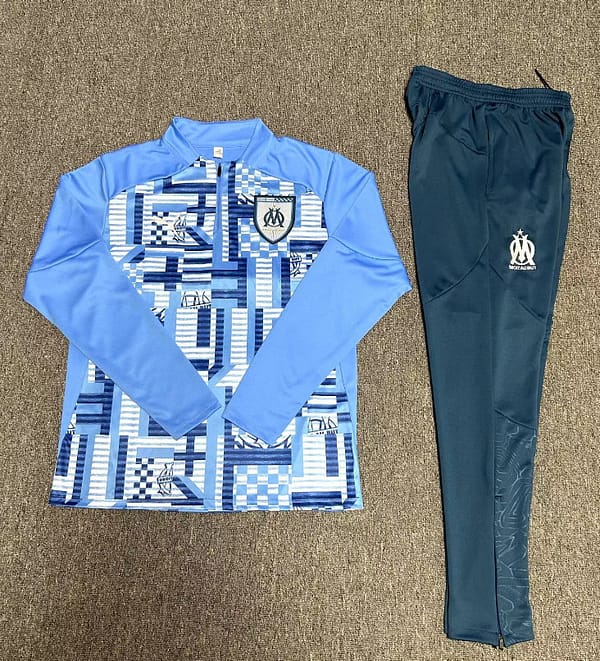 24/25 Kids Olympique Marseille Blue Camouflage Half Zipper Jacket+Long Pants - Image 2