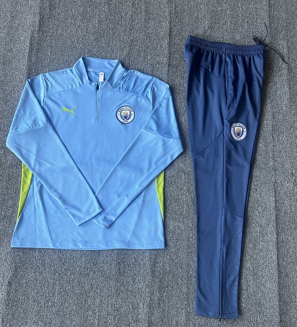 24/25 Kids Manchester City Sky Blue Half Zipper Jacket+Long Pants - Image 2