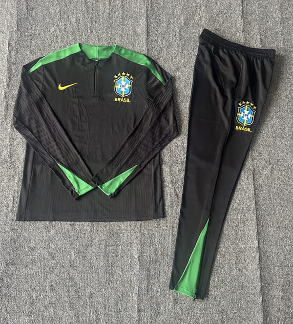 Player Version 2024 Kids Brazil Black Half Zipper Jacket+Long Pants - Image 2