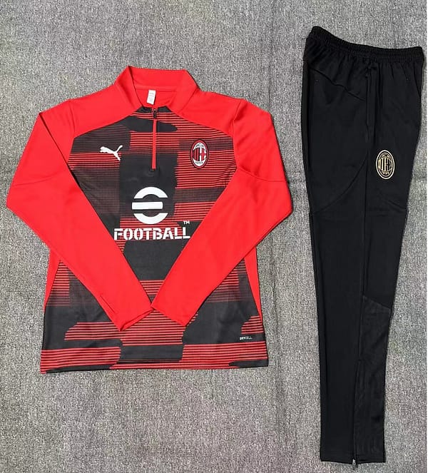 24/25 Kids AC Milan Red Half Zipper Jacket+Long Pants - Image 2