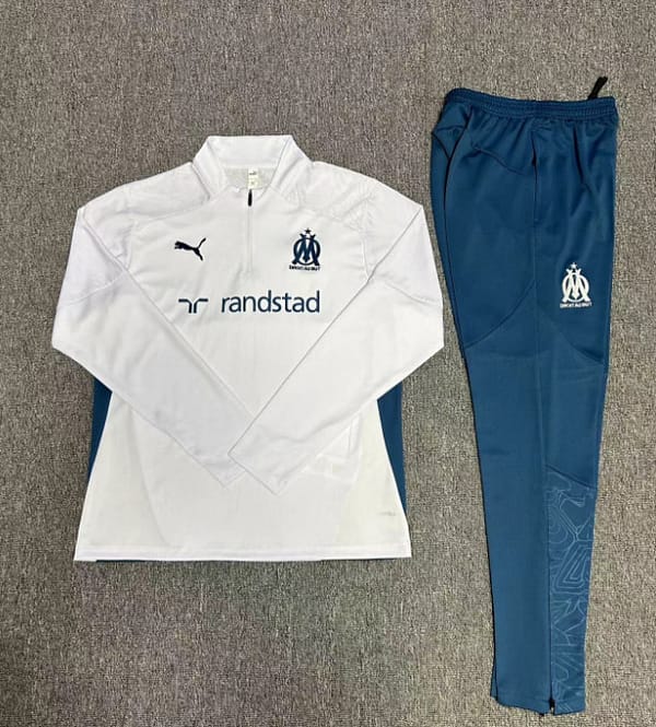 24/25 Kids Olympique Marseille White Half Zipper Jacket+Long Pants - Image 2
