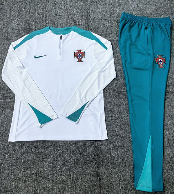 2024 Kids Portugual White Half Zipper Jacket+Long Pants - Image 2
