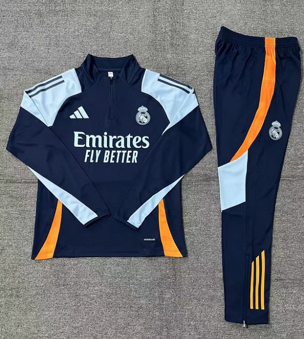 24/25 Kids Real Madrid White/Navy Half Zipper Jacket+Long Pants - Image 2