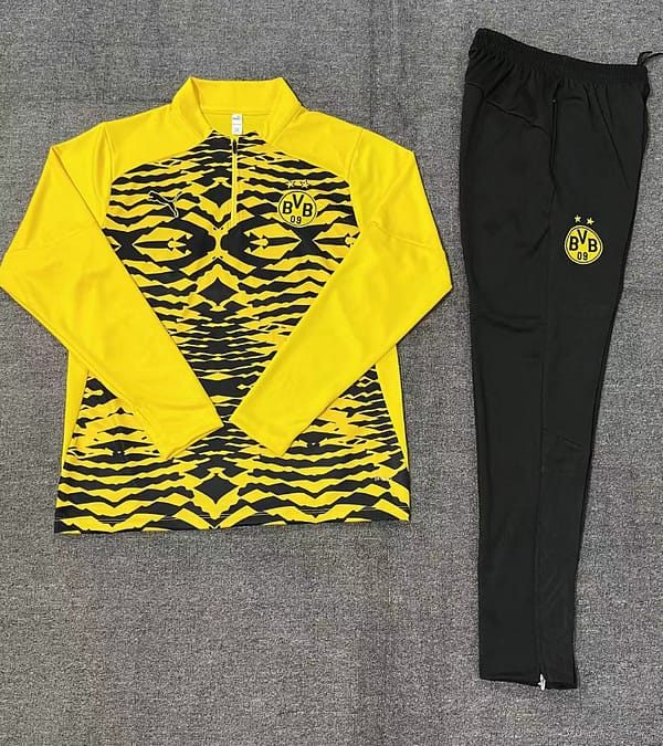 24/25 Kids Borussia Dortmund Yellow/Black  Half Zipper Jacket+Long Pants - Image 2
