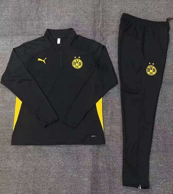 24/25 Kids Borussia Dortmund Black  Half Zipper Jacket+Long Pants - Image 2