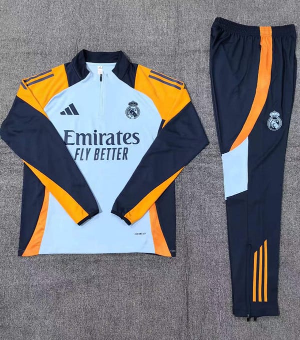 24/25 Kids Real Madrid Light Blue/Orange Half Zipper Jacket+Long Pants - Image 2