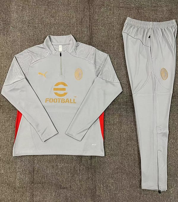 24/25 Kids AC Milan Grey Half Zipper Jacket+Long Pants - Image 2