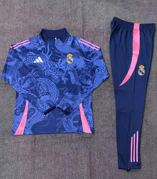 24/25 Kids Real Madrid Navy Dragon Half Zipper Jacket+Long Pants - Image 2