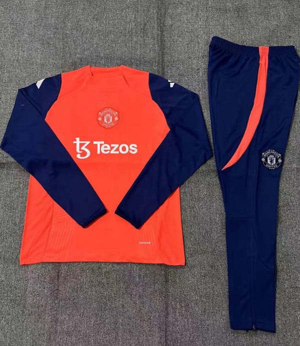 24/25 Kids Manchester United Orange/Navy Half Zipper Jacket+Long Pants - Image 2