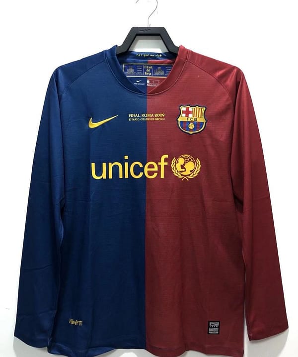 Retro 08/09 Long SLeeve Barcelona Home Champions Version Soccer Jersey