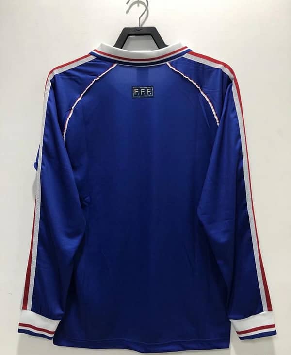 Retro 1998 Long Sleeve France Home Soccer Jersey With 98 France Patch - Image 10