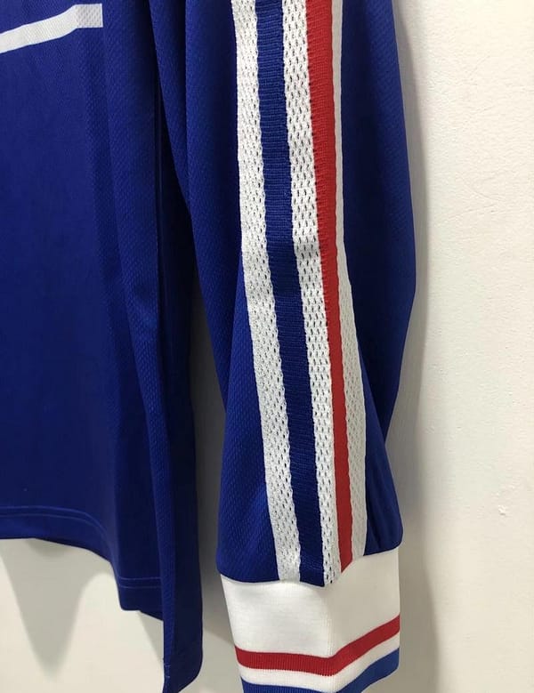 Retro 1998 Long Sleeve France Home Soccer Jersey With 98 France Patch - Image 4
